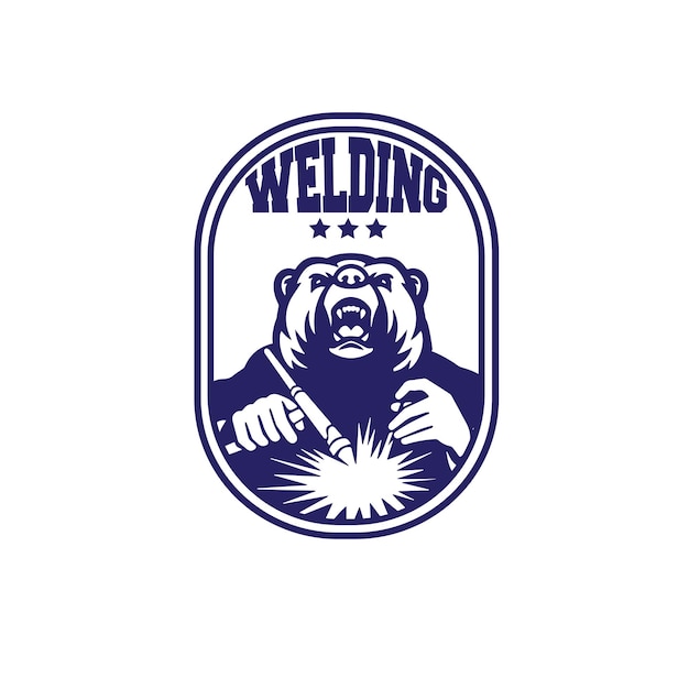 Vector design logo bear welding vector illustration