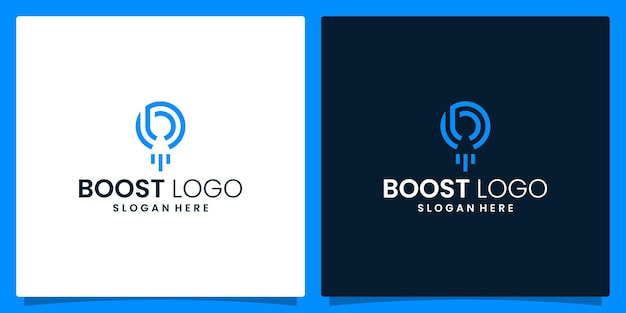 Design logo initials letter b with shape circle and boost logo launch symbol Premium vector