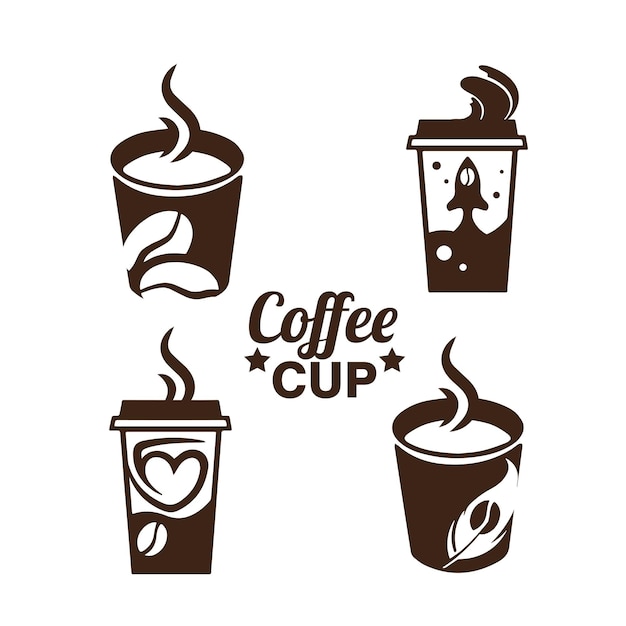 Design logo set coffee paper cup vector illustration