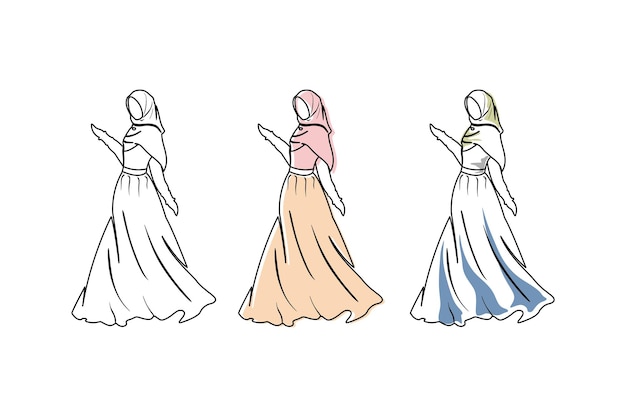 Vector design mannequin woman dress fashion muslimah dress with hijab hand drawn vector sketch of muslim dress