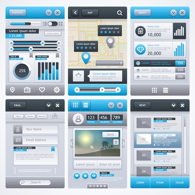 Vector design of mobile app, ui, ux, gui.