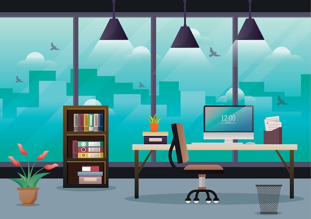 Vector design of modern office designer workplace