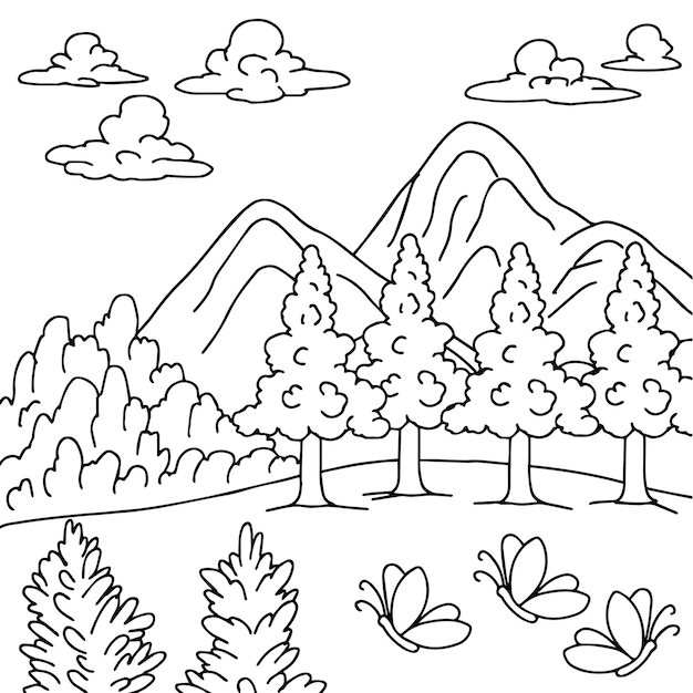 Design nature landscape outline coloring page