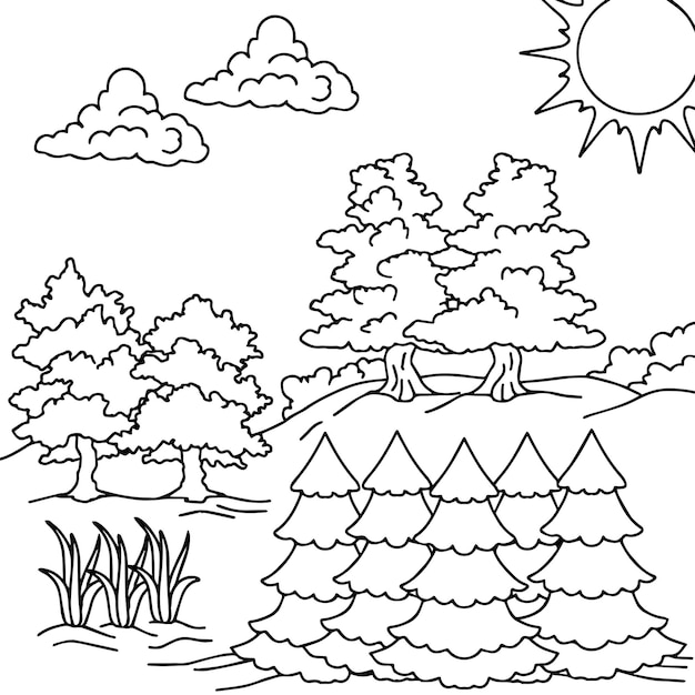 Design Nature Landscape Outline Coloring Page