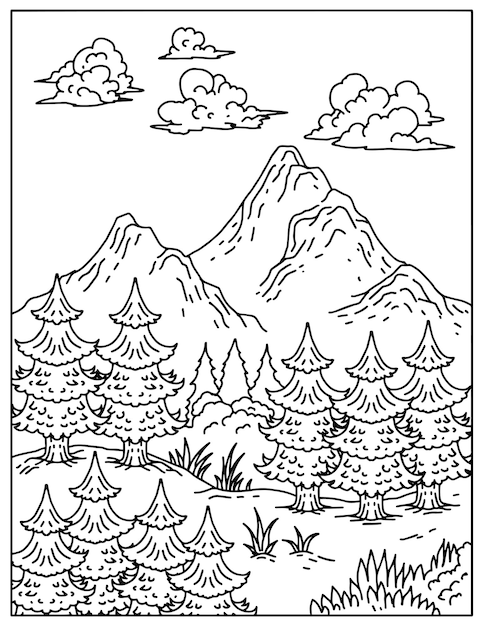 Design Nature Landscape Outline Coloring Page