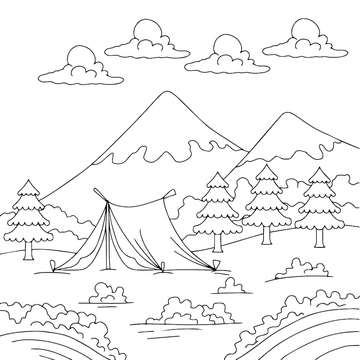 Vector design nature landscape outline coloring page