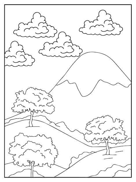 Design Nature Landscape Outline Coloring Page