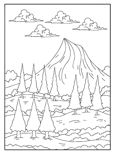 Vector design nature landscape outline coloring page