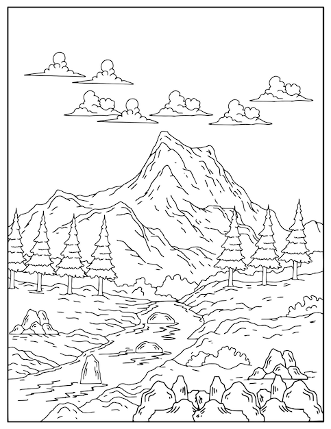 Premium Vector | Design nature landscape outline coloring page