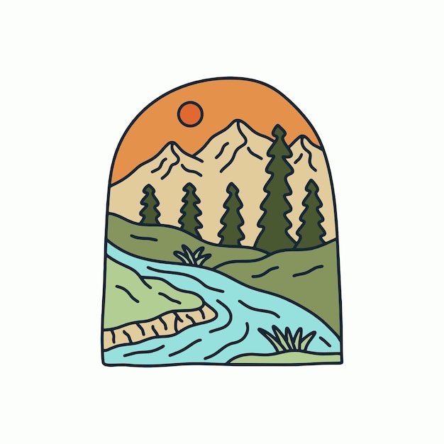 Design of nature mountain camping for badge sticker patch t shirt design etc
