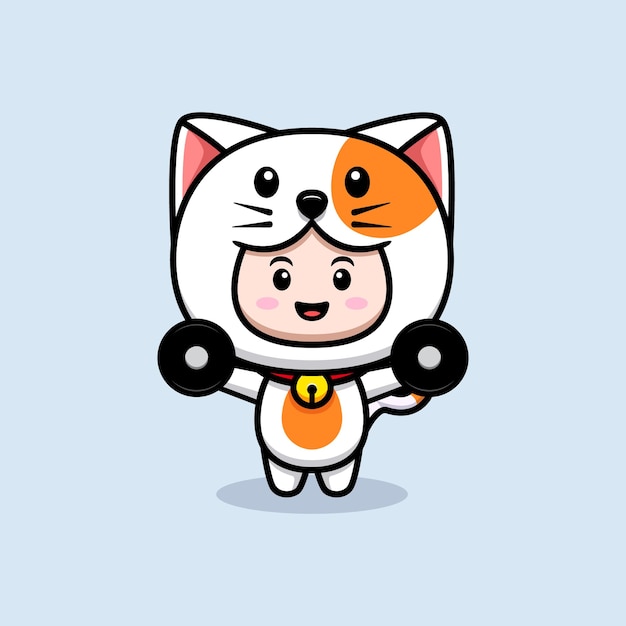 고양이 의상 운동 아이콘 일러스트를 입고 귀여운 소년의 디자인