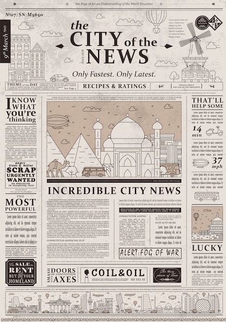 Design of old vintage newspaper template