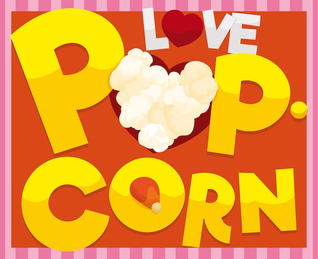 Vettore disegno per gli amanti dei popcorn con forme di cuori fatti con deliziosi popcorn per celebrare questo gustoso giorno