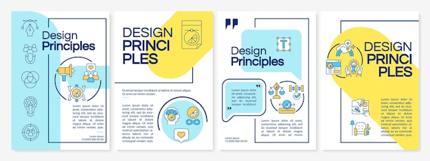 Design principles blue and yellow brochure template business style leaflet design with linear icons 4 vector layouts for presentation annual reports questrial latoregular fonts used