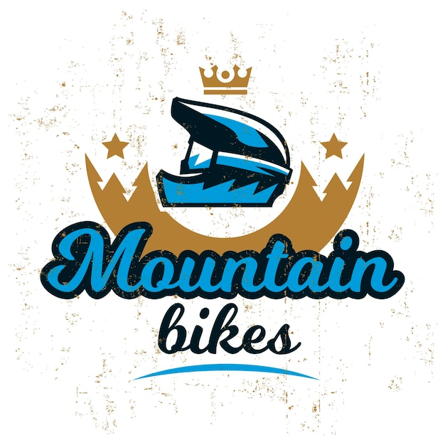 Дизайн для печати на шлеме Tshirt для поездок на горных велосипедах Скоростной спуск по лесу экстремальные виды спорта Векторная иллюстрация эффект гранжа