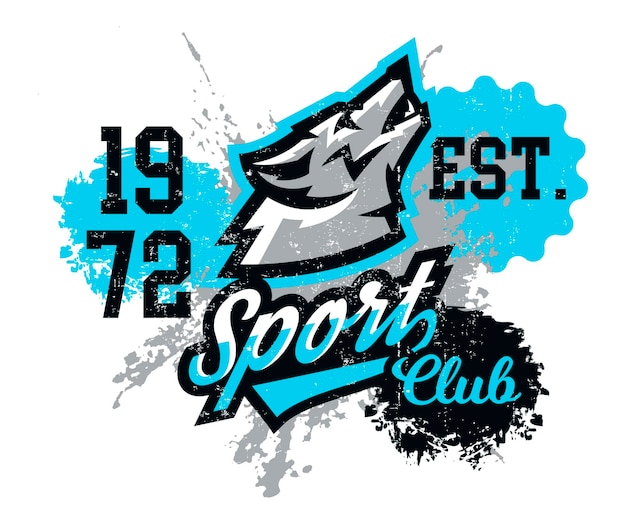 Дизайн для печати на футболках волк воет на луну Дикое животное хищник талисман спортивный логотип векторная иллюстрация эффект гранжа