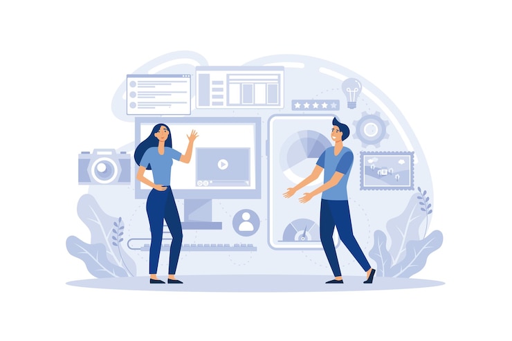 Vector design and programming banner web landing page advertisement designers working on ui ux design