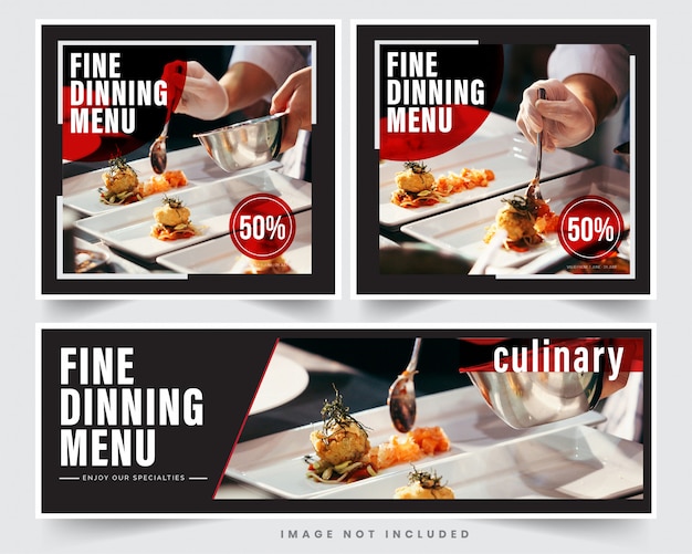Design restaurant banner for social networks, template for advertising