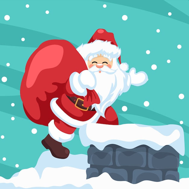 Design of santa claus entering the fireplace at christmas