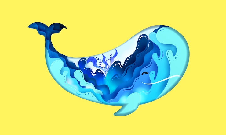Vector design sea wave depth inside whale shape.