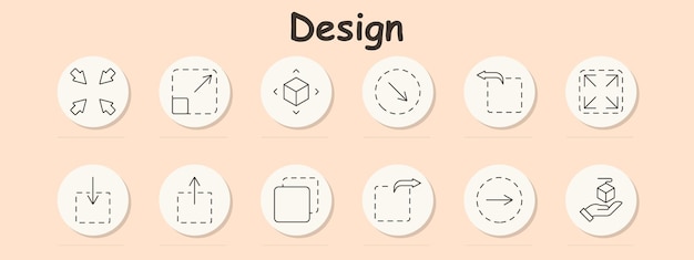 Design set icon Arrows dotted box arrow circle holding cube expanding arrows resizing rotate moving cube