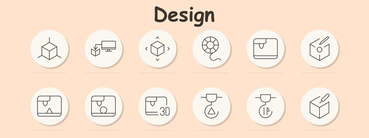Vector 디자인 세트 아이콘 컴퓨터 큐브 운동 필라멘트 릴 3d 프린터 객체 생성 디자인 큐브 설정 삼각 인쇄 오류 편집 큐브 정밀 기술 재료 로딩 디지털 모델