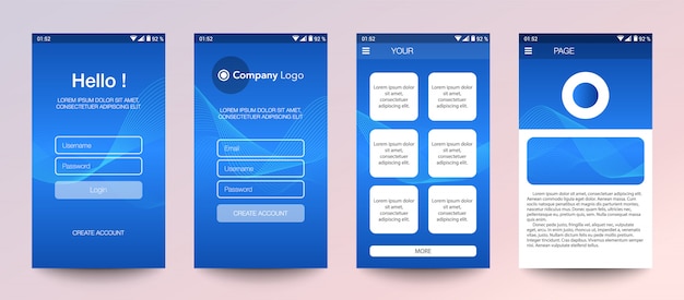 Vettore progettazione di set mobile application, ui, ux.