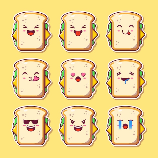 Insieme di progettazione della mascotte del panino emoji.