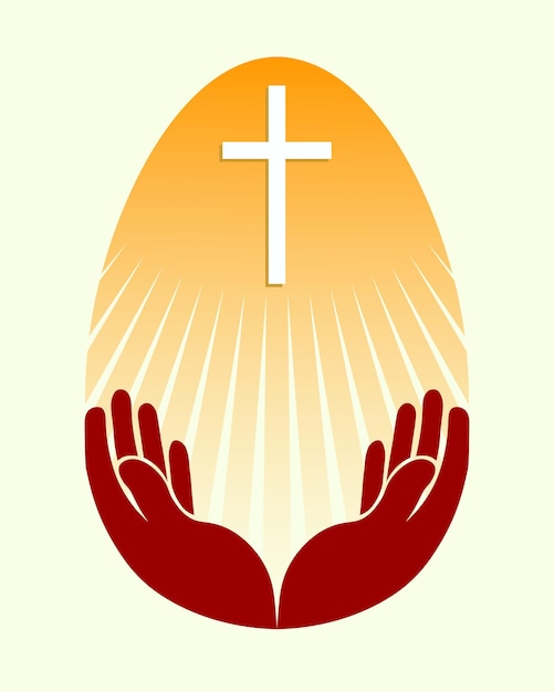 Design of silhouette Easter eggs, yellow sun and hands