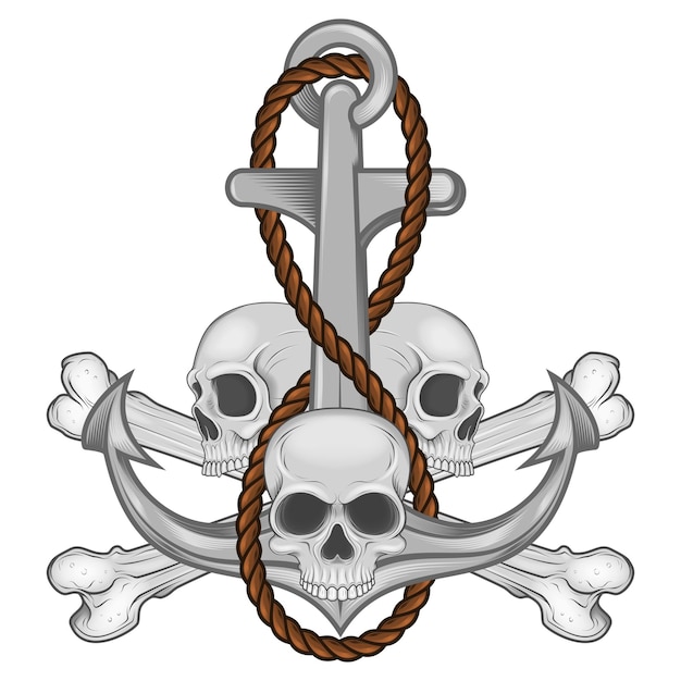 Design of skulls and anchor with rope