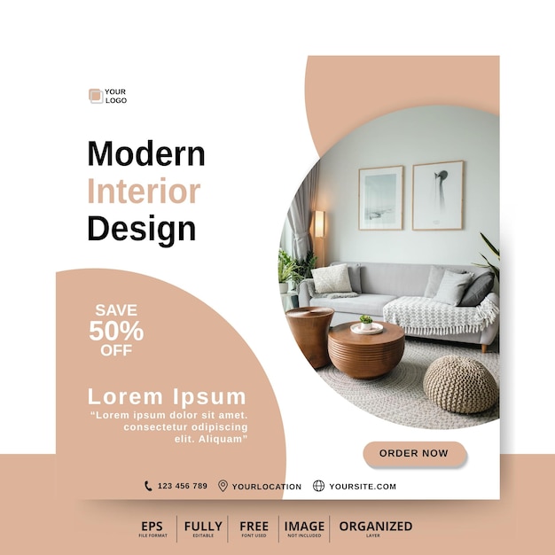 Vector design social media post template for modern interior