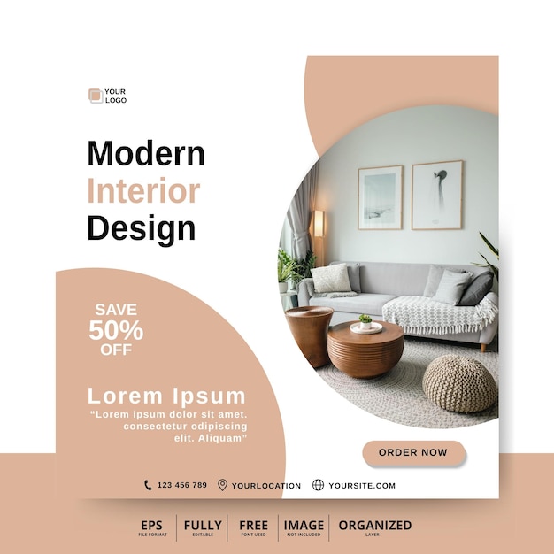 モダンなインテリアのソーシャルメディア投稿テンプレートをデザインする