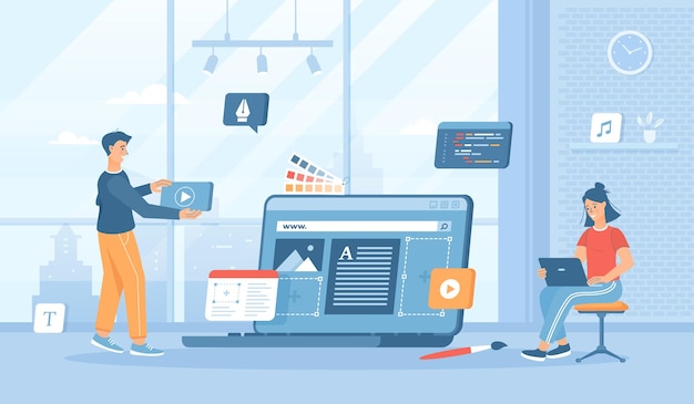 design studio concept designers create content for the website graphic elements choose colors and