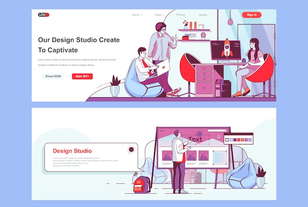 Design studio landing pages template use as header