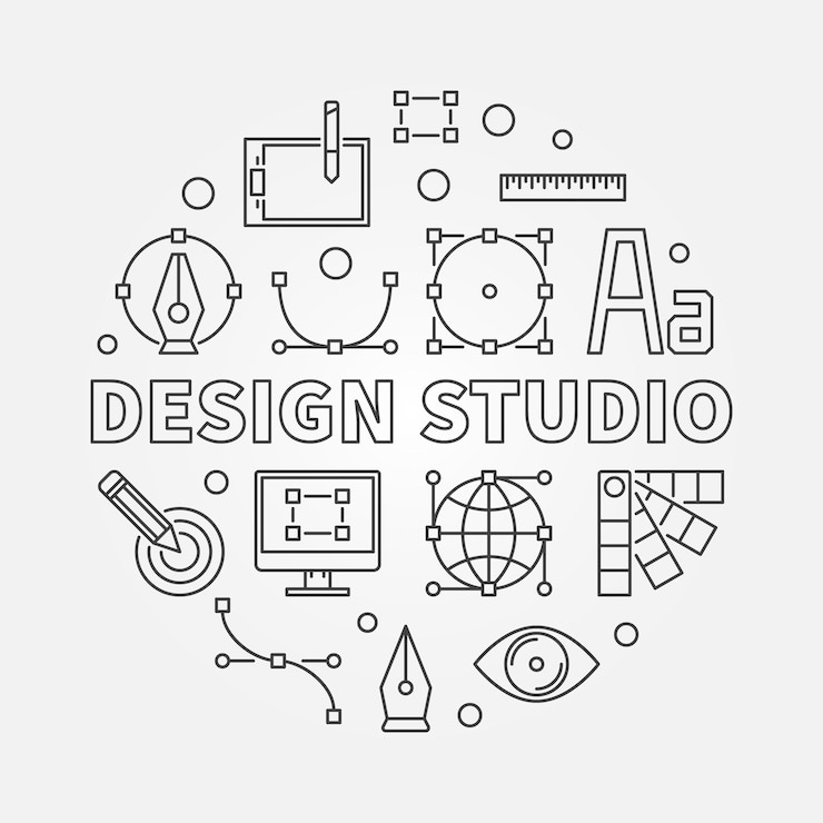 Vector design studio ronde vector schets illustratie of banner