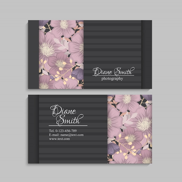 Design template business card with colorful texture and flower, leaf, herb.