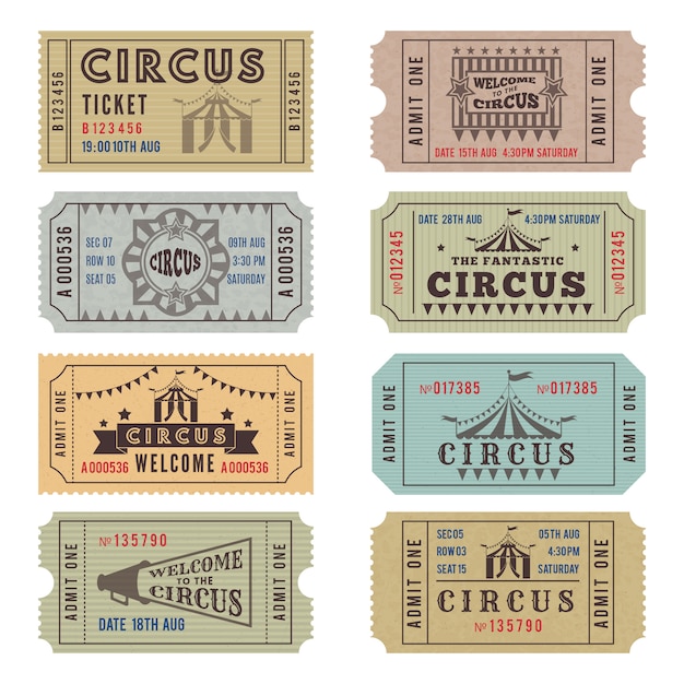 Vector design template of circus tickets