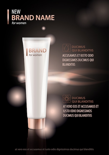 Design template of cosmetic package advertising for hand or face cream, lotion.