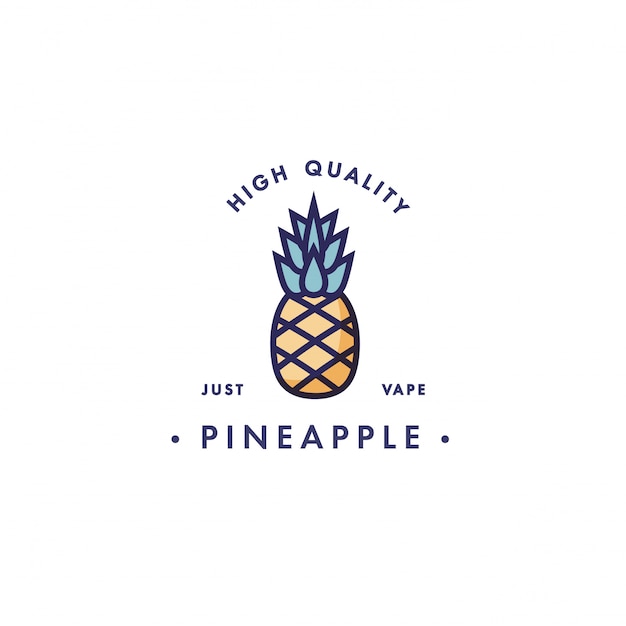Modello di progettazione logo ed emblema - gusto e liquido per vaporizzatore - ananas. logo in stile lineare alla moda.