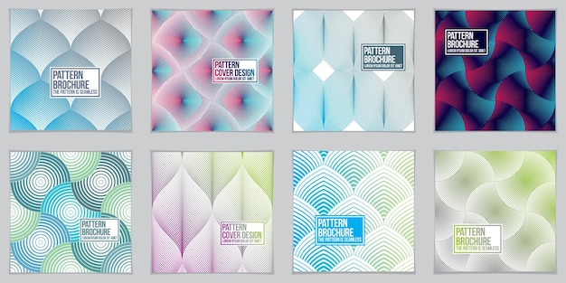 Design templates for flyers, booklets, greeting cards, invitations and advertisings. Geometric line patterns vector abstract advertising art set. Minimalistic brochure design.