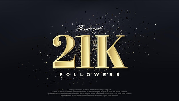 Design thank you 21k followers in soft gold color