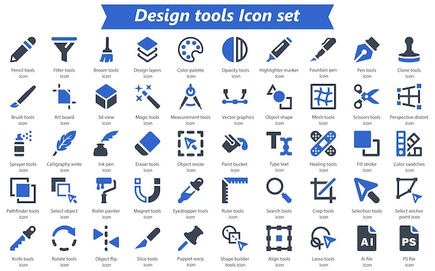 Design tools Blue Icon Set