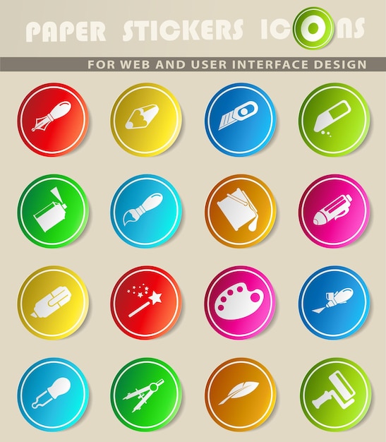 Design tools vector iconen op gekleurd papier stickers