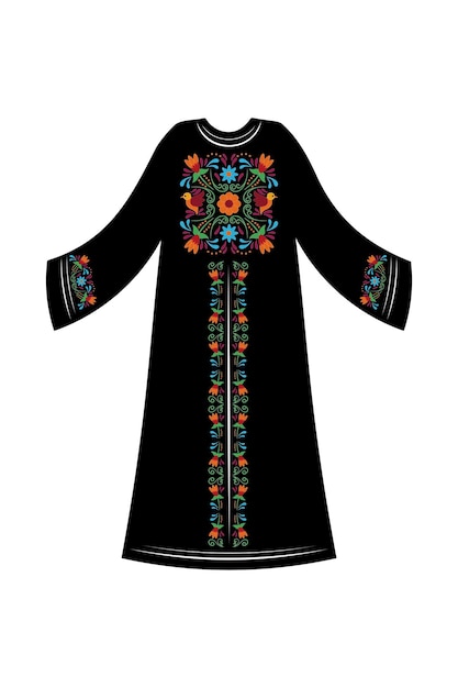 Vettore design del tradizionale abito musulmano islamico per donna, bella abaya di moda nera dagli emirati arabi uniti o dalla sau