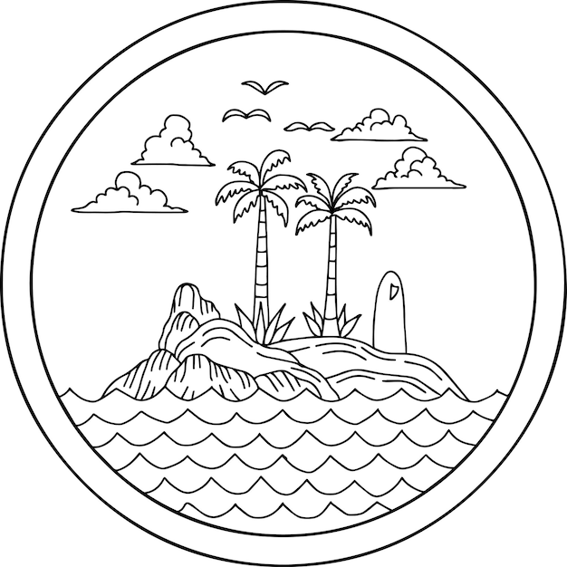 Vettore contorno del logo della spiaggia di vettore di progettazione