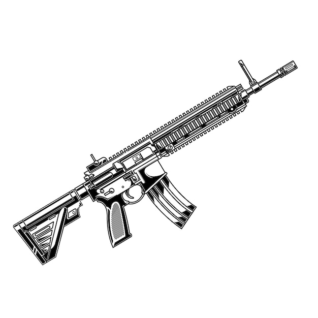 Vector design vector black and white gun hk416