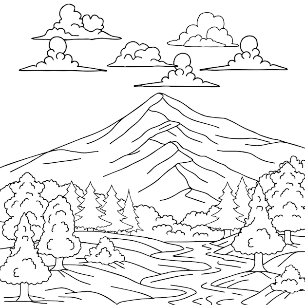 Design vector coloring page landscape nature