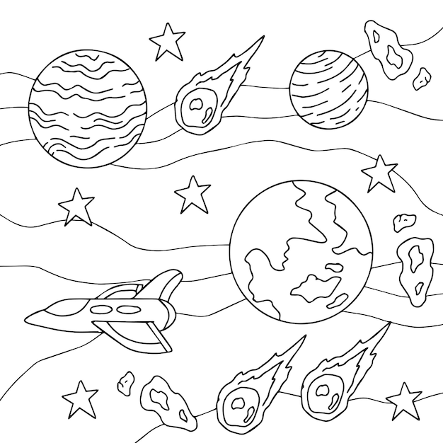 子供のためのデザイン ベクトルぬりえページ宇宙惑星