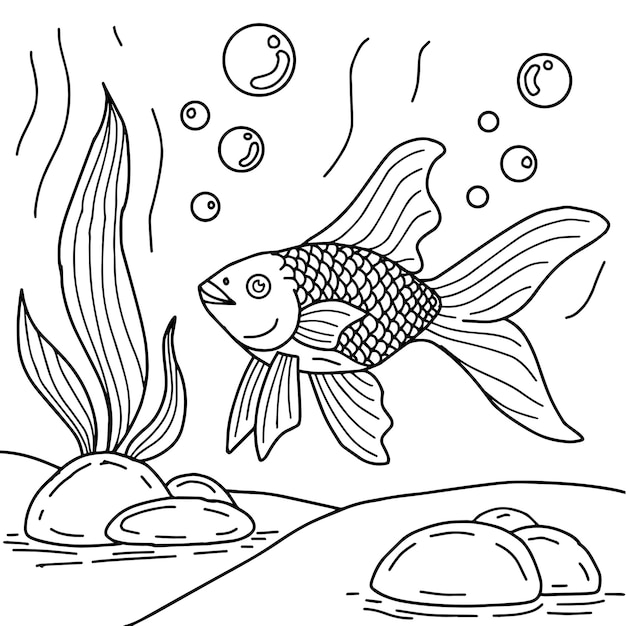 Design vector fish aquarium coloring page for kid