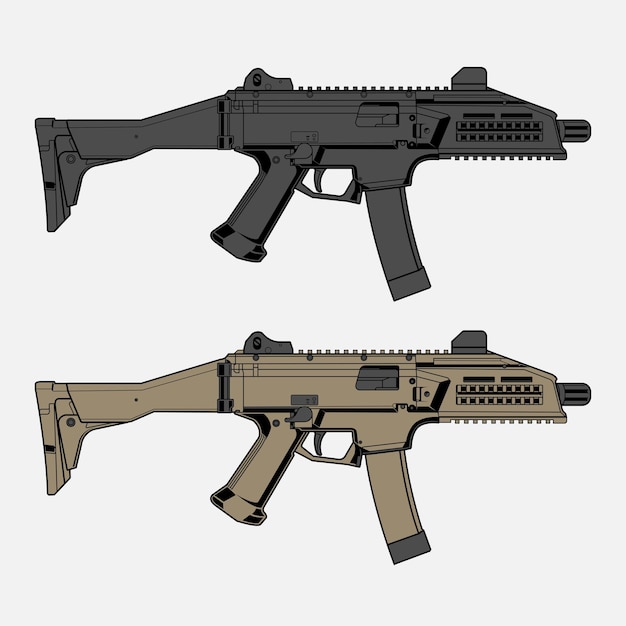 Vettore disegno vettoriale pistola czscorpion con due versioni di colore